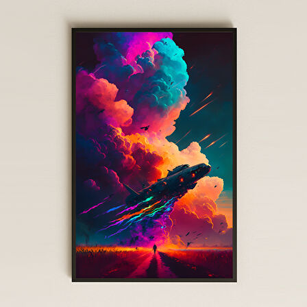 Renkli Bulutlar Arasında Yükselen Uzay Gemisi Pleksi Tablo - Fütüristik Bilimkurgu Dekoru