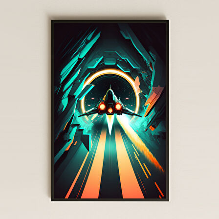 Hiperuzay Tünelinde Roket Uçuşu Temalı Pleksi Tablo - Neon Bilimkurgu Dekoru