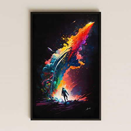 Renk Patlamasıyla Yükselen Roket ve Figür Temalı Pleksi Tablo - Hayal Gücü Bilimkurgu Dekoru