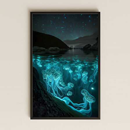Biyolüminesan Denizanası ve Yıldızlı Gece Temalı Fantastik Pleksi Tablo