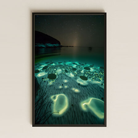 Yıldızlı Gece ve Biyolüminesan Su Altı Temalı Fantastik Pleksi Tablo