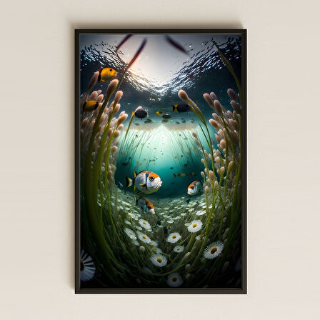 Papatyalı Deniz Çayırı ve Tropik Balıklar Temalı Renkli Pleksi Tablo