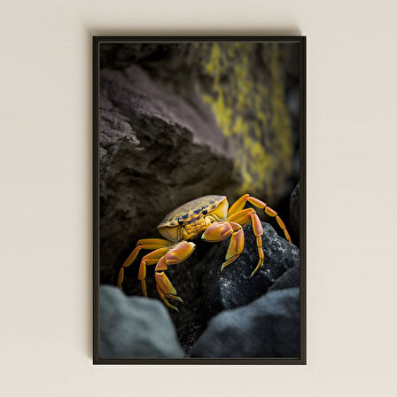 Kaya Üstünde Sarı Yengeç Temalı Realistik Pleksi Tablo