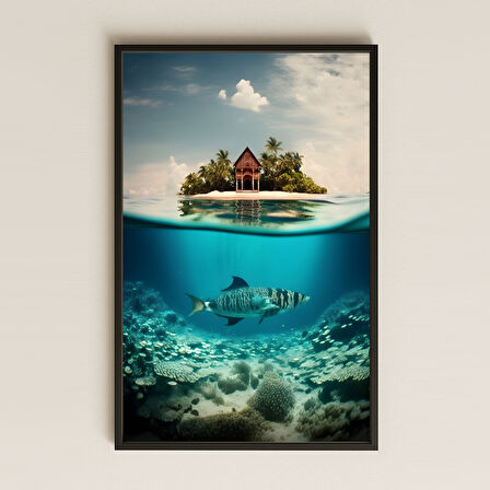 Tropik Ada ve Su Altı Dünyası Temalı Çift Katmanlı Pleksi Tablo