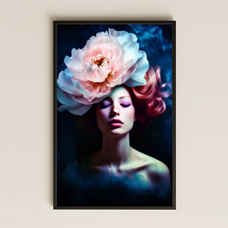 Çiçekli Portre ve Düşsel Kadın Temalı Sanatsal Pleksi Tablo