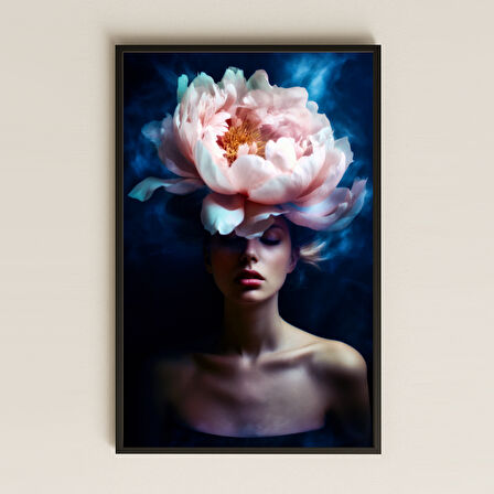 Dev Çiçekli Kadın Portresi Temalı Sanatsal Pleksi Tablo