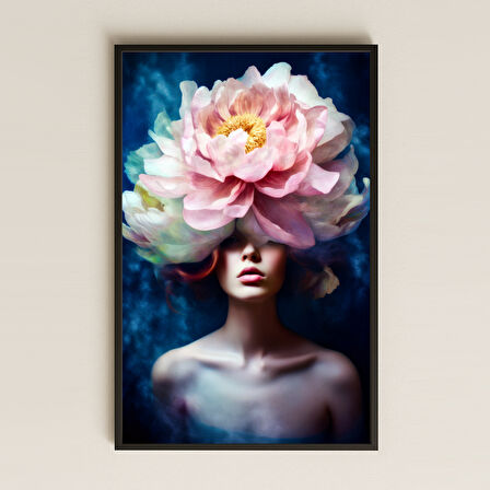 Dev Pembe Çiçekli Kadın Portresi Temalı Fantastik Pleksi Tablo