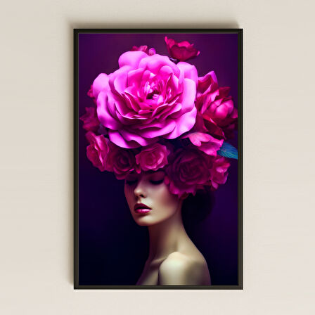 Fuşya Gül Taçlı Kadın Portresi Temalı Etkileyici Pleksi Tablo