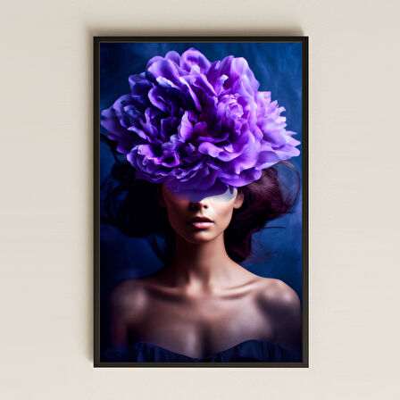 Dev Mor Çiçekli Kadın Portresi Temalı Çarpıcı Sanatsal Pleksi Tablo