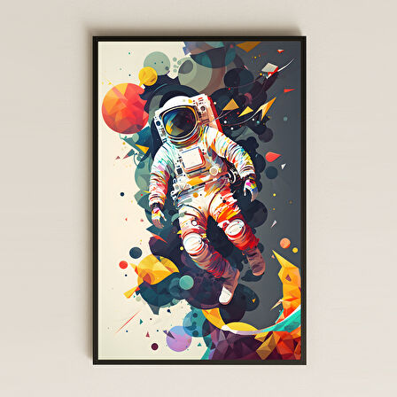 Soyut Geometrik Astronot Temalı Pleksi Tablo - Modern Uzay Sanatı Dekoru