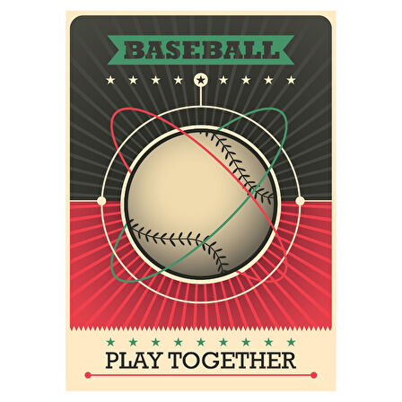 Baseball Retro Poster | Play Together Temalı Ahşap Duvar Tablosu