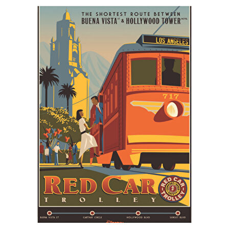 Red Car Trolley Retro Poster | Ahşap Duvar Tablosu