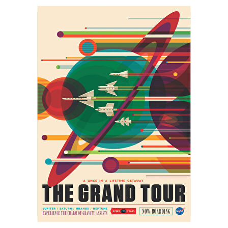 The Grand Tour Retro Uzay Temalı Ahşap Poster Tablo