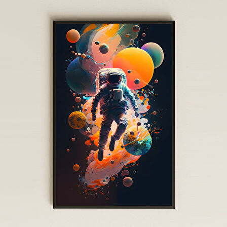 Gezegenler Arasında Süzülen Astronot Pleksi Tablo - Renkli Kozmik Dans