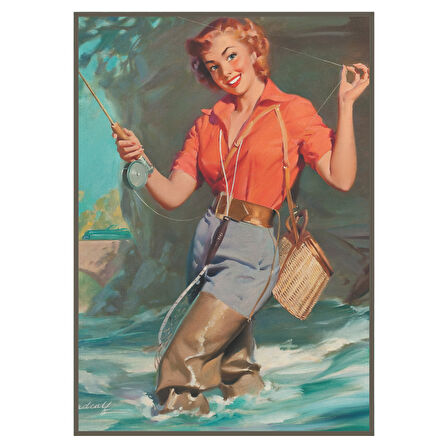 Retro Balıkçı Kadın Figürlü Ahşap Tablo