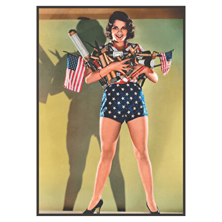 Retro Amerikan Temalı Kadın Figürlü Ahşap Tablo – Bağımsızlık Stili