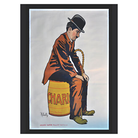 Charlie Chaplin Oturan Figür Retro İllüstrasyon MDF Tablo
