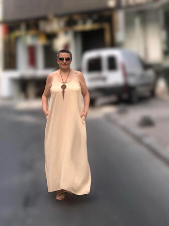 CEP DETAYLI ASKILI SALAŞ ELBİSE