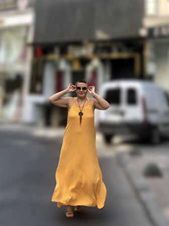 CEP DETAYLI ASKILI SALAŞ ELBİSE