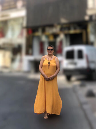 CEP DETAYLI ASKILI SALAŞ ELBİSE