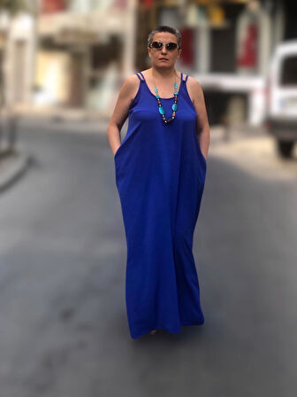 CEP DETAYLI ASKILI SALAŞ ELBİSE