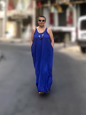 CEP DETAYLI ASKILI SALAŞ ELBİSE