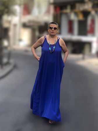 CEP DETAYLI ASKILI SALAŞ ELBİSE