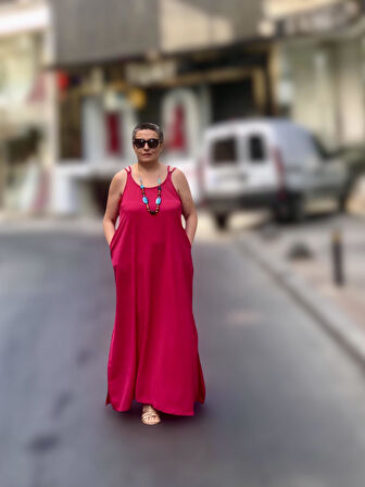 CEP DETAYLI ASKILI SALAŞ ELBİSE