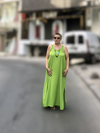 CEP DETAYLI ASKILI SALAŞ ELBİSE