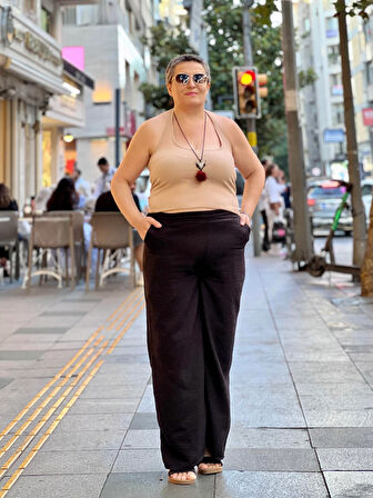GENİŞ LASTİK KEMERLİ BOL PAÇA PANTOLON