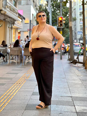 GENİŞ LASTİK KEMERLİ BOL PAÇA PANTOLON