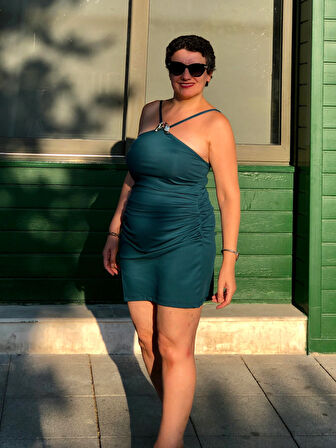 DRAPELİ HALTER MİNİ ELBİSE