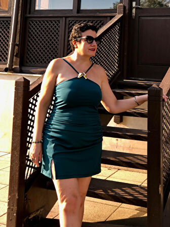 DRAPELİ HALTER MİNİ ELBİSE