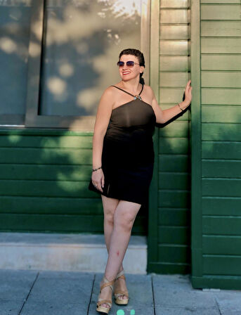 DRAPELİ HALTER MİNİ ELBİSE