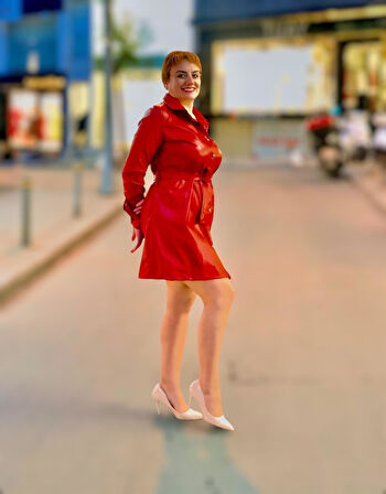 Gömlek yaka uzun kol deri elbise