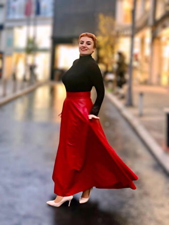 Deri cepli  kloş uzun etek 