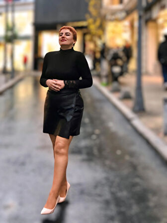 DERİ MİNİ ŞORTLU ETEK