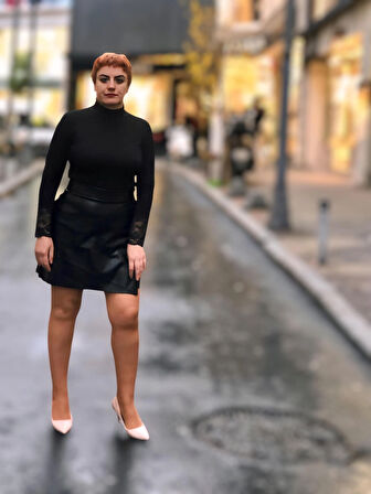 DERİ MİNİ ŞORTLU ETEK