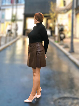 DERİ MİNİ ŞORTLU ETEK