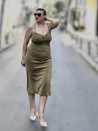 DEGAJE YAKA DRAPELİ MİDİ BOY ABİYE