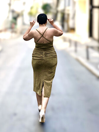 DEGAJE YAKA DRAPELİ MİDİ BOY ABİYE