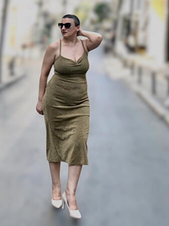 DEGAJE YAKA DRAPELİ MİDİ BOY ABİYE