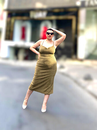 DEGAJE YAKA DRAPELİ MİDİ BOY ABİYE