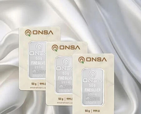 3 Adet 50 Gr Onsa Gümüş Külçe