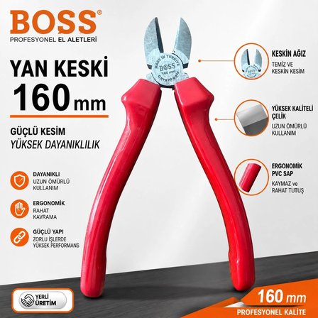 Boss Kombine Yan Keski 160 mm Gümüş Oksit Profesyonel El Aleti 