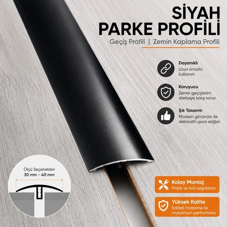 Siyah Parke  Geçiş Zemin Kaplama Kendinden Yapışkanlı  3.5 Cm Genişlik -82 cm 
