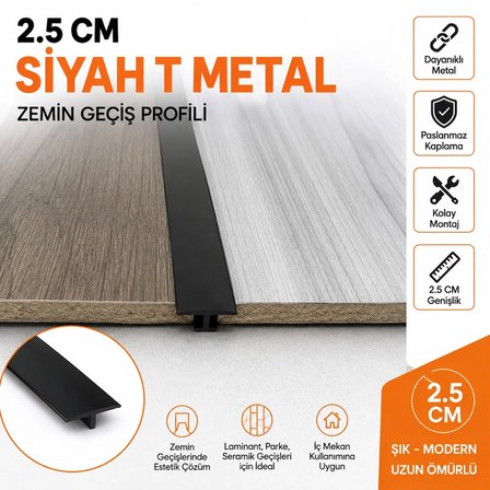 Parke Geçiş Siyah Alüminyum Kapı Eşiği T Profil 2.5 Mm 83 Cm 