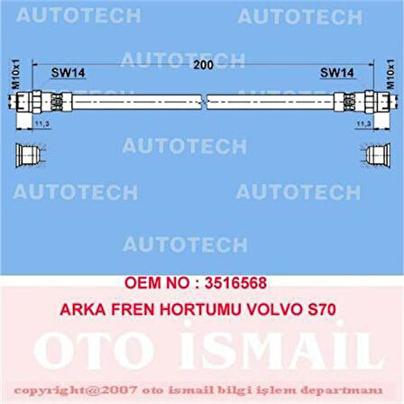 x ARKA FREN HORTUMU VOLVO S60 00 XC70 02 S70 00 S80 00-06