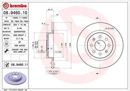 ARKA FREN AYNASI CORSA E 14 ADAM 13 PUNTO EVO-GRANDE PUNTO 05 264x10x4DLxHAVALI 15 İNÇ 55700592