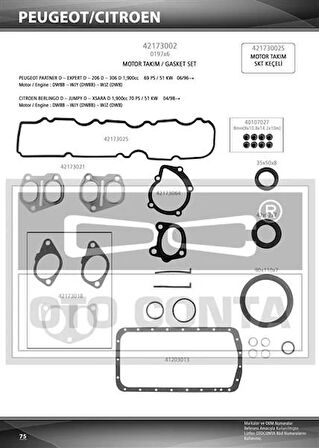 MOTOR TAKIM CONTASI SKC siz P206-P306-PARTNER-BERLINGO 1.9 DW8 VİTON KEÇELİ